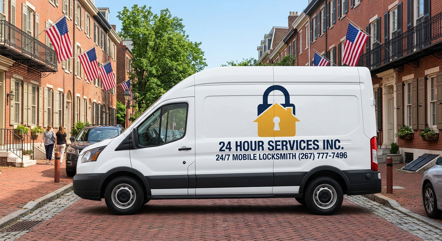 24 Hour Services Inc White Ford Transit Van Philadelphia (267) 777-7496